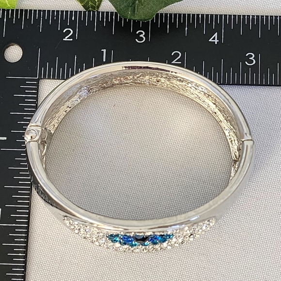 Silver Statement Clamper Hinge Bracelet Crystal Evil Eye - Picture 12 of 13